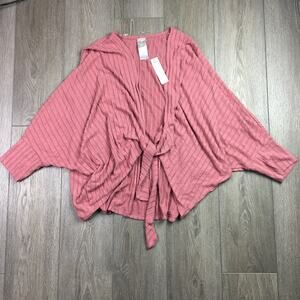 NWT Chicos Rib Knit Front Tie Cardigan Top Long Sleeve Rose Sweater Size 3/XL